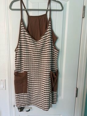 Striped Brown & Cream Sleeveless Tunic Dress
